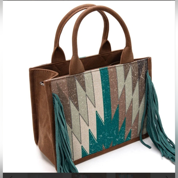 Montana West Southwestern Fringe Concealed Carry Tote Set, Teal - Picture 7 of 8